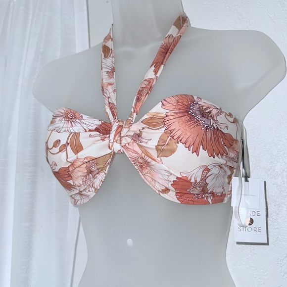 NWT Shade & Shore convertible halter bandeau Floral Bikini 2pc Size M 34B cheeky - Picture 3 of 13